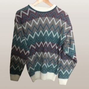 Vintage Chevron Geometric Aztec Southwestern Crewneck Knit Sweater Medium